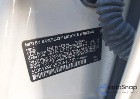 2013 BMW X3 xDrive28I z USA, uszkodzony, nr VIN 5UXWX9C55D0A15151